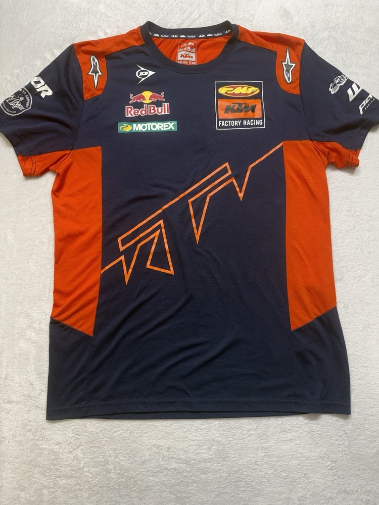 Red Bull KTM Factory Racing Team Shirt Mens Large Navy Orange Motocross FMF Tee