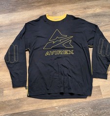Avirex Shirt 2XL 00s Y2k Yellow Black Long Sleeve Elbow Pads