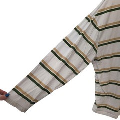 Asos Design Actual Striped T-Shirt Mens Size L White Green Tan Long Sleeve