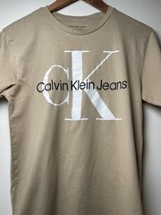 Calvin Klein Jeans boys Beige Logo T-Shirt Short Sleeve Size XL 18/20
