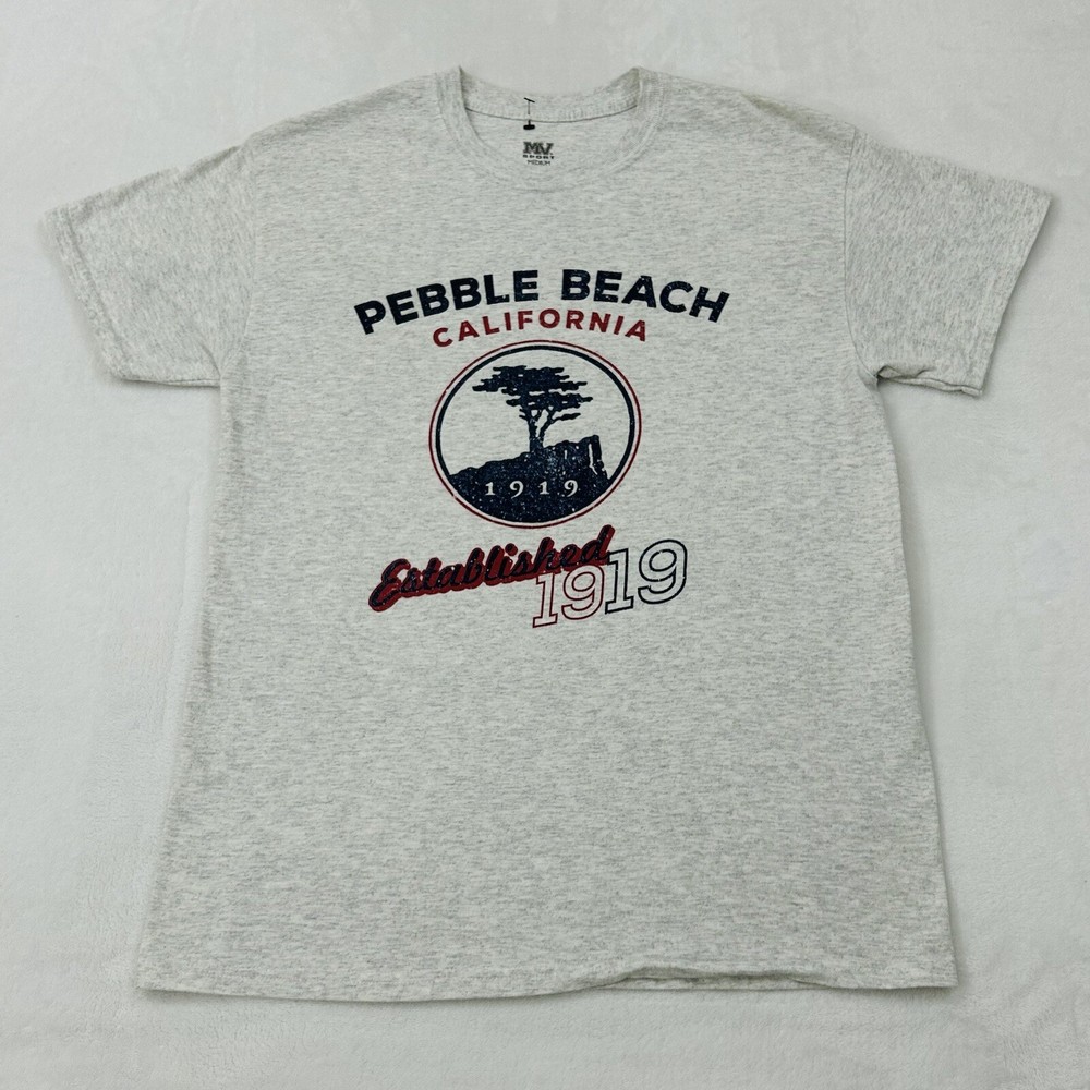 Pebble Beach California Established 1919 Light Gray Graphic MV Sport Shirt Men M