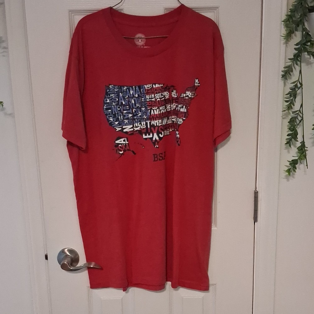 Boy Scouts of America Men’s Red USA Map Graphic Crew Neck Short Sleeve T-Shirt L