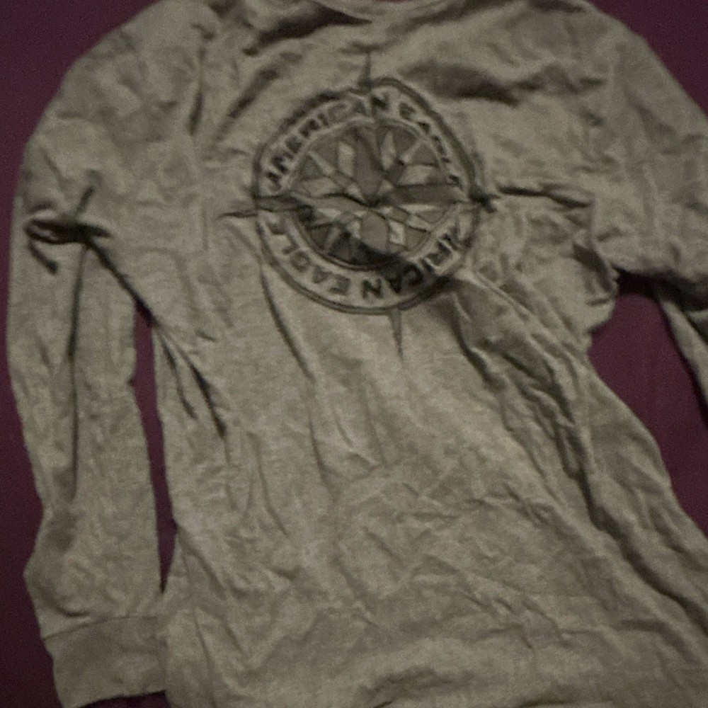 American Eagle Men’s Gray Graphic Logo Crew Neck Long Sleeve T-Shirt Size M