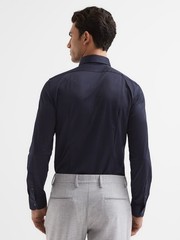REISS MENS Nate Navy Cutaway Collar Jersey Slim Fit Shirt Top in Navy Size L