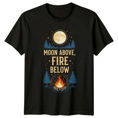 Camping Shirt Moon Campfire Outdoor Adventure Nature Graphic Tee