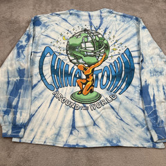 China Town Market Shirt Around The World Blue White Tie Dye Two Sided Sz Large