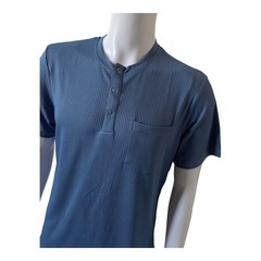 Coofandy Ribbed Henley Shirt Mens Medium Blue Short Sleeve Pocket Casual Top NWT