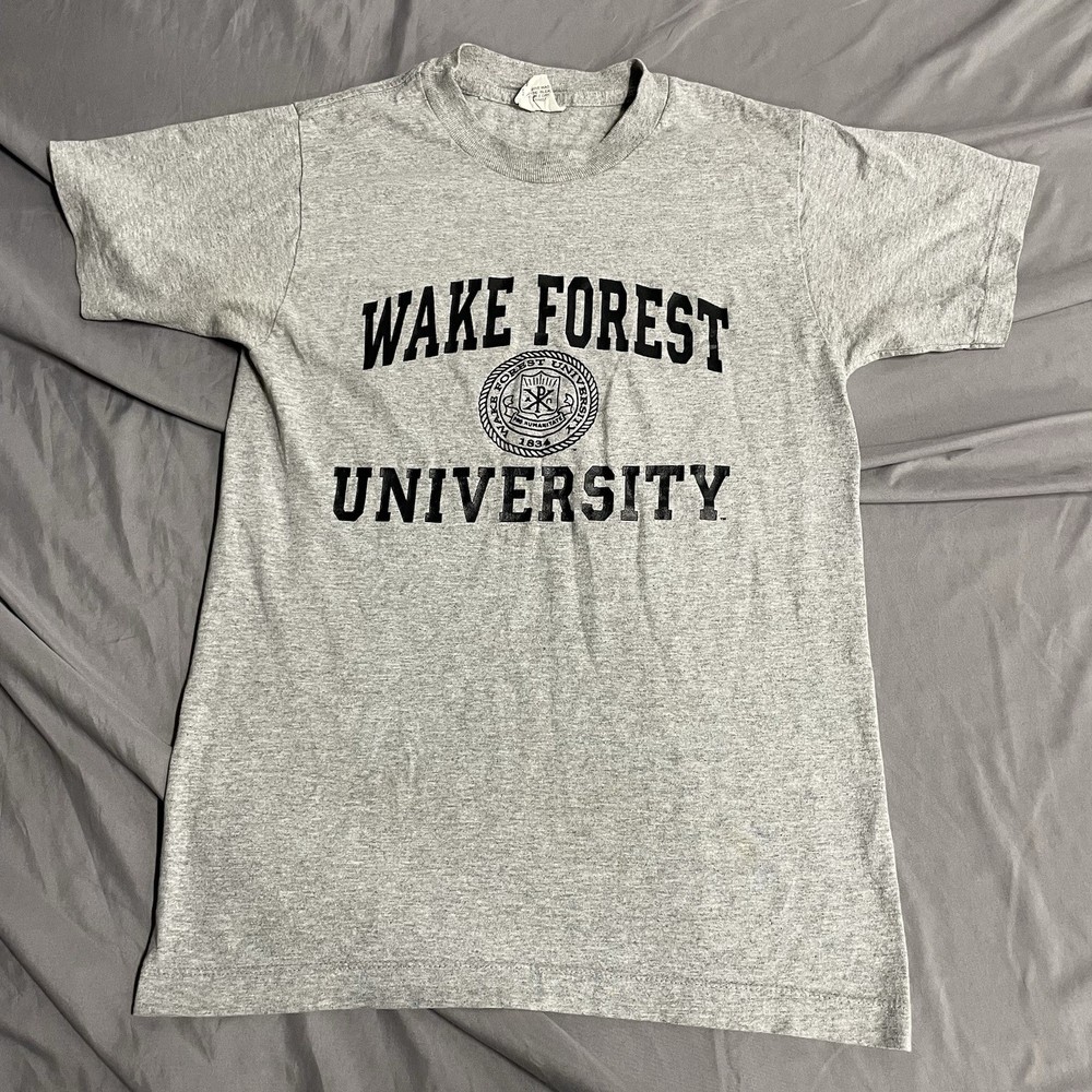 Vintage 90s Wake Forest University Gray T Shirt Size Small Made In USA College