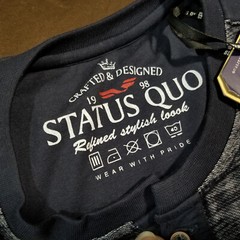 NWT STATUS QUO LONG SLEEVE HENLEY CREW NECK GRAY AND BLUE XXL