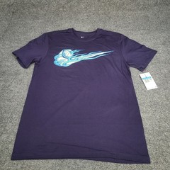 Nike Shirt Mens Medium Indigo Blue Basketball Swoosh Flame Sportswear Cotton Tee