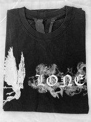 Black Round Neck V Lone T Shirt Angel Smoke White Print 100% Cotton Sz Small