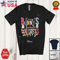 Custom Name Bunny’s Favorite Waitress; Lovely Easter Leopard Bunnies Eggs Shirt