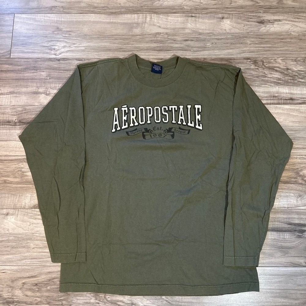 Vintage Aeropostale Varsity League 1987 Olive Green Long Sleeve T-Shirt