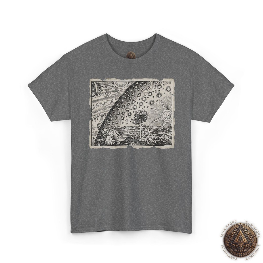 Flammarion Engraving T-Shirt, Black White Torn Page Flat Earth Firmament Tee