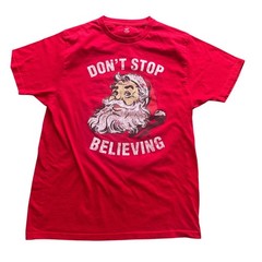 Holiday Time Mens Large Red Santa Claus Dont Stop Believing Graphic T Shirt