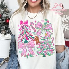 Floral Brushstroke Christmas Tree Shirt Merry Christmas Holiday Gift Lovers Tee