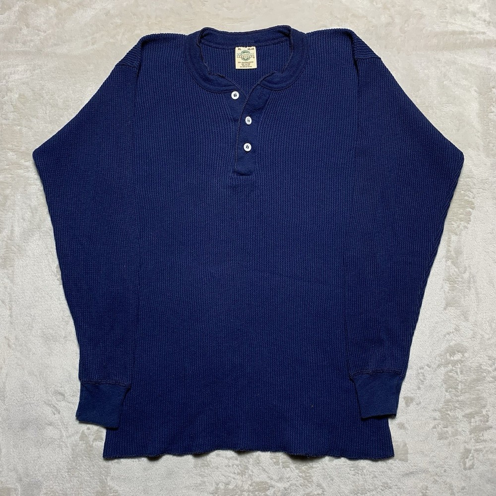 Vintage 90s Northwest Territory Thermal Henley Shirt XL Navy Waffle Made In USA