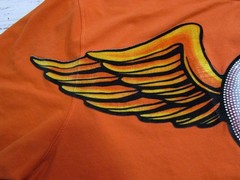 ROKU STUDIO Orange Graphic T-Shirt Winged Eye Rhinestone Streetwear T-Shirt 2XL