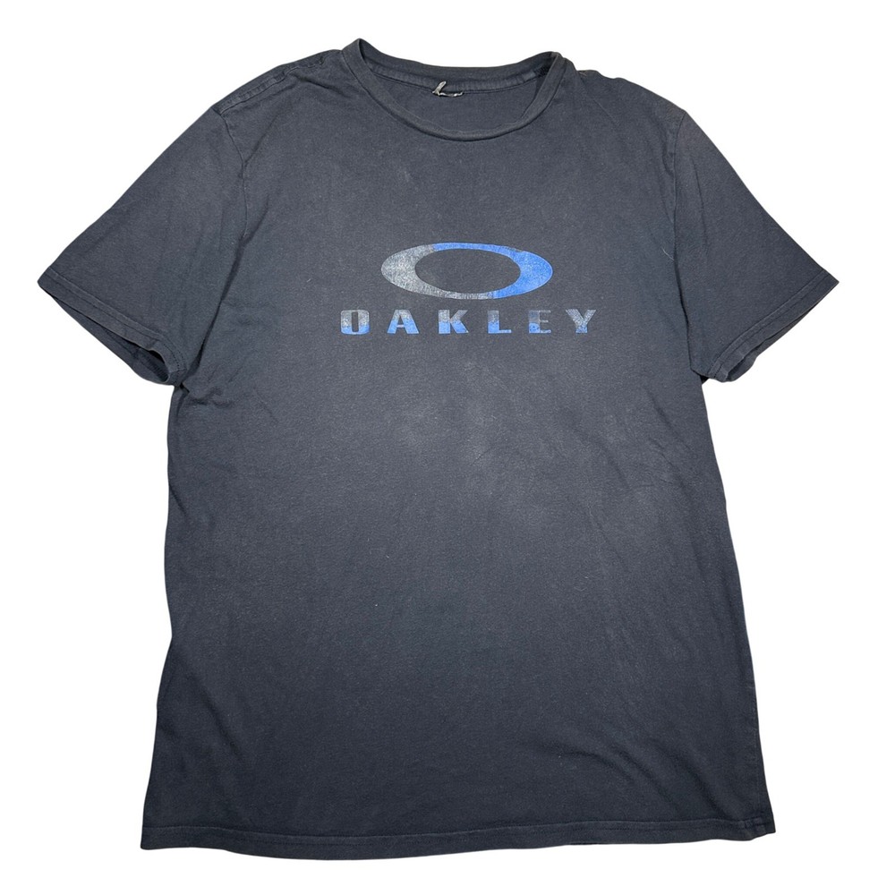 Y2K Oakley Ellipse Logo Graphic T-Shirt Mens Navy Blue Short Sleeve Medium