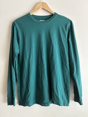 Lands’ End Super-T Men Solid Teal 100% Cotton Crewneck Long Sleeve Shirt S 34-36