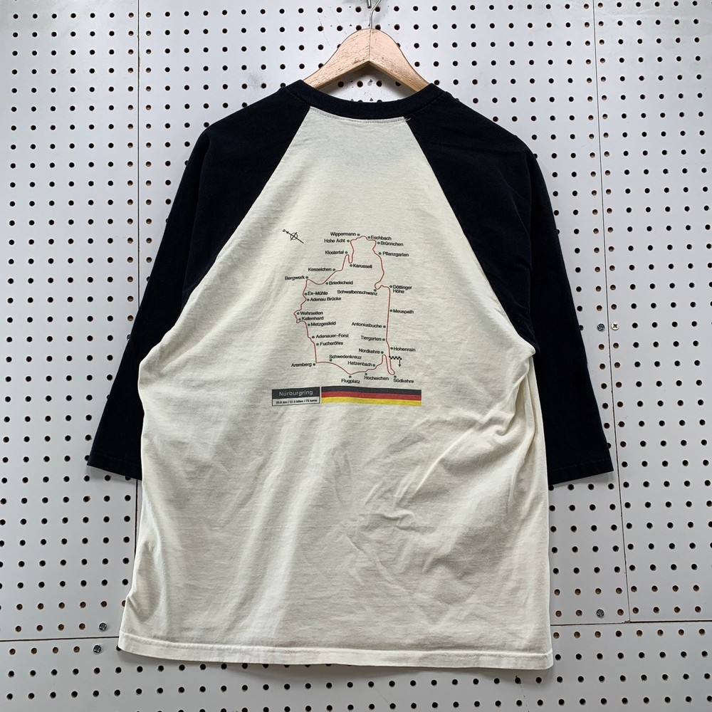 Nurburgring Race Track Shirt Mens Medium Raglan White Germany Map 3/4 Sleeve
