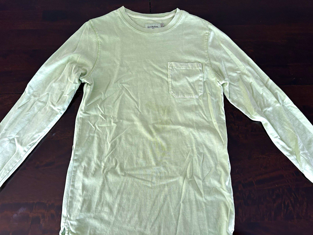 Goodfellow & Co Men’s Green Solid Long Sleeve Crew Neck Pocket T-Shirt, Size S