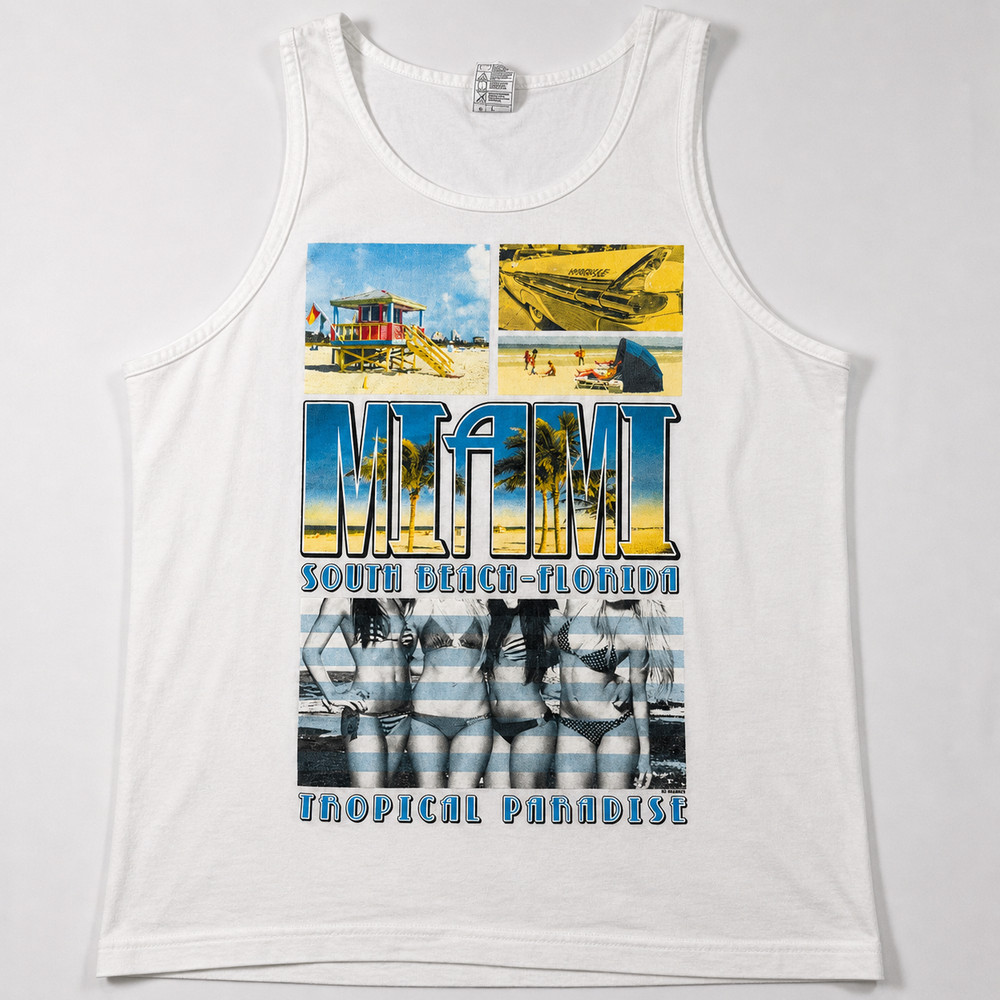 Miami South Beach Florida Tank Top Men’s Large White Graphic Tropical Paradise