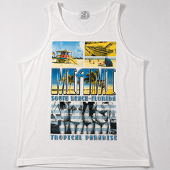 Miami South Beach Florida Tank Top Men’s Large White Graphic Tropical Paradise
