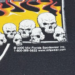 Vintage 2000s Bike Week Daytona Florida Flaming Skulls Faded Black T-Shirt Sz XL