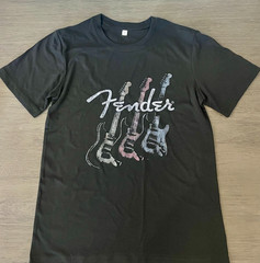 Men New Fender guitar graphic black tee SZ: SM,M,L comfy cotton music lover ss