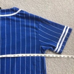 Victorious Baseball Jersey T-shirt Full Button Tee Men’s Blue Pin Striped NWT