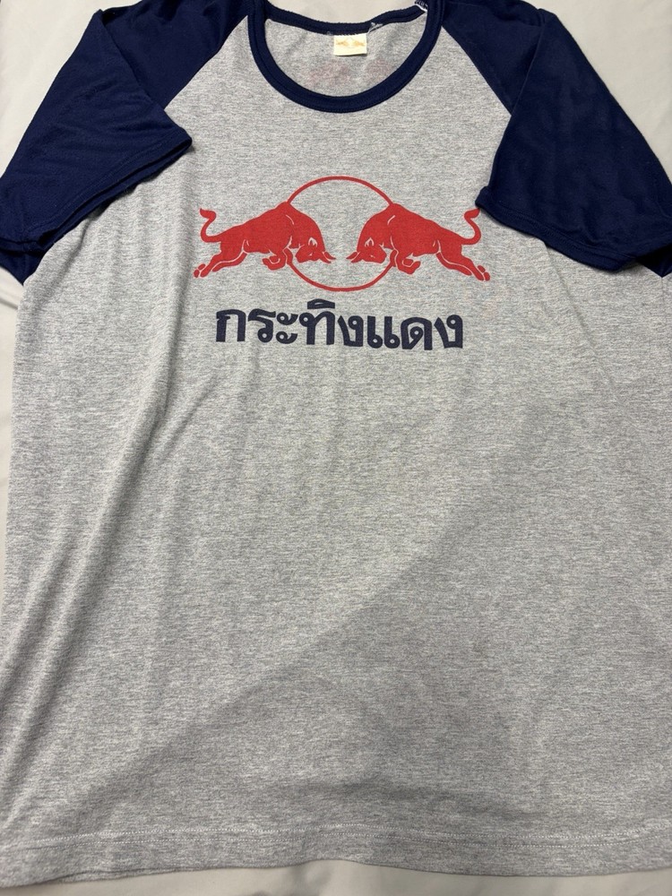 Vintage Authentic Red Bull Thailand Graphic Ringer Tee T Shirt Size XL