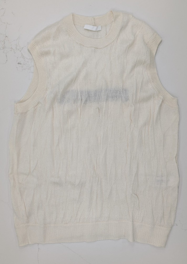 Helmut Lang Crushed Wool Tank Top Size Medium Ivory White NWT $395 Merino Logo