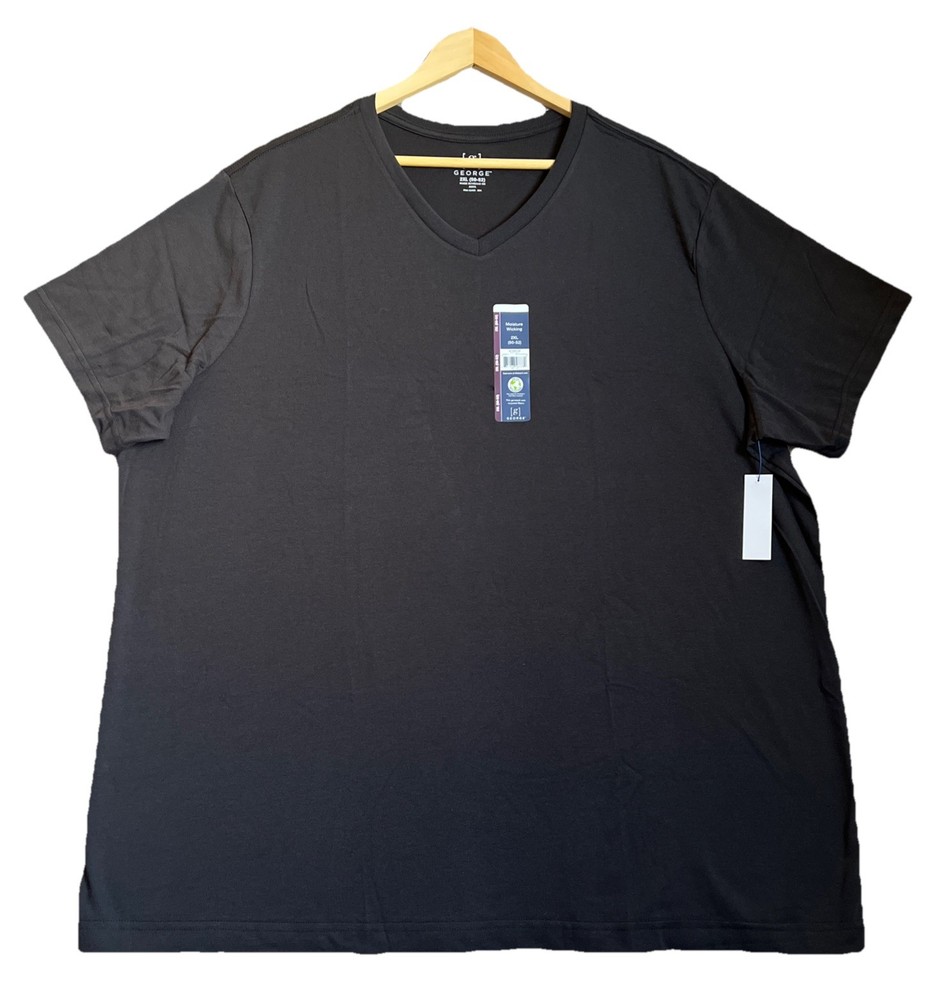 George Men’s Black V-neck Soft Short Sleeve Stretch T-shirt Size 2XL (50-52) NEW