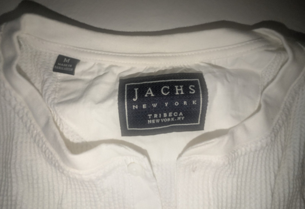 Jachs New York, Waffle Knit Henley Long Sleeve Casual Shirt, Men’s M, Beige