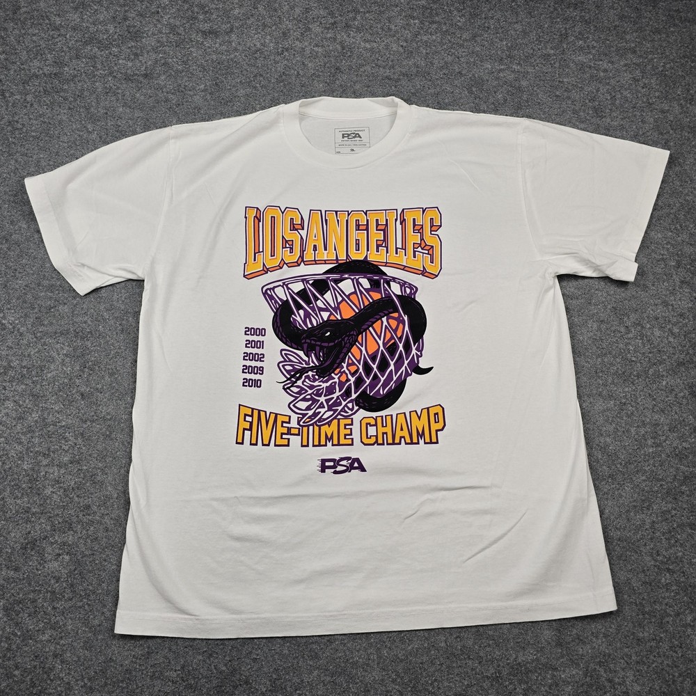 PSA Shirt Mens XL White Los Angeles Five-Time Champ Basketball Graphic Tee USA