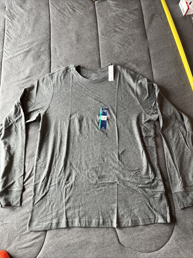 GEORGE Men’s Sz XL (46-48) Gray Crew Neck Long Sleeve T-Shirt NWT 100% Cotton