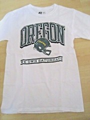 Mens Sz S 34-36 RUSSELL White U of O OREGON DUCKS Tee T-Shirt WE OWN SATURDAYS