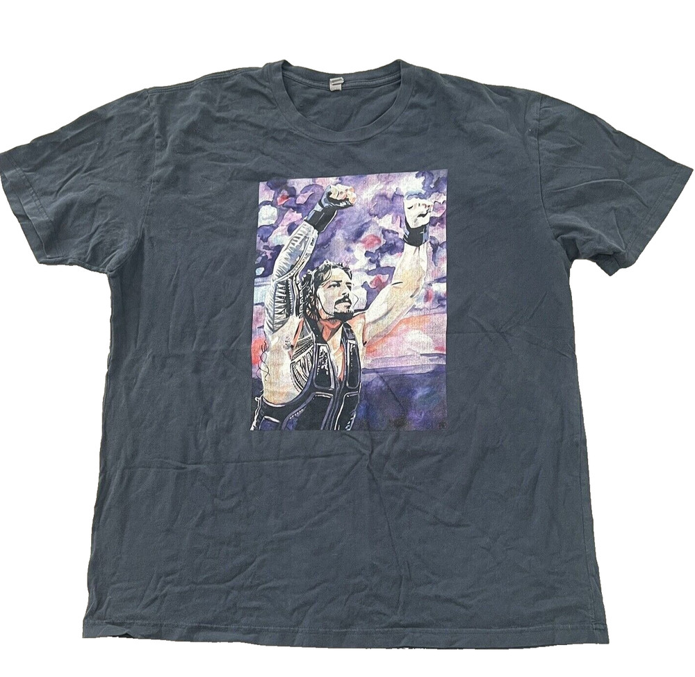 Art Shirt Mens Large Blue Short Sleeve Wrestling Multicolor Light Weight