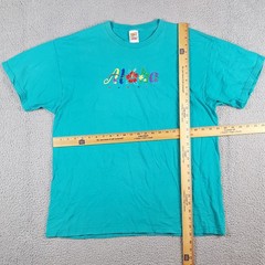 Vintage 90s Teal Aloha Hawaiian Flower Tee Size XL Retro Tropical Beach T Shirt