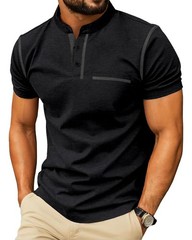 Mens Casual Short Sleeve Henley Shirt Button Front T Shirt with Pocket Lightw…