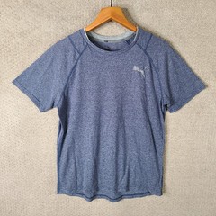 Puma Shirt Mens Medium Blue Striped Athletic Short Sleeve Cotton Blend
