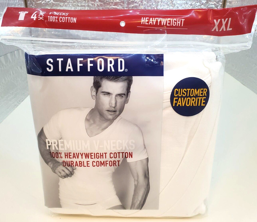 XXL Stafford T Shirts Heavyweight 100% Cotton V Necks ( 4-Pack)