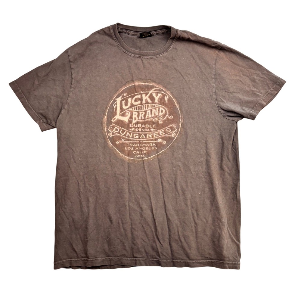 Lucky Brand Mens Classic Fit Graphic T-Shirt Brown Cotton Made in USA Large 0607