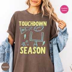 Touchdown Season Shirt Football Mom Game Day Retro Fall Unisex Fan Gift Tee