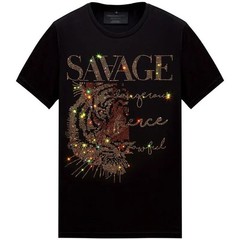 New Fashion Tiger Head Trend Rhinestones Summer Short Sleeve Luxury Men T-Shirt
