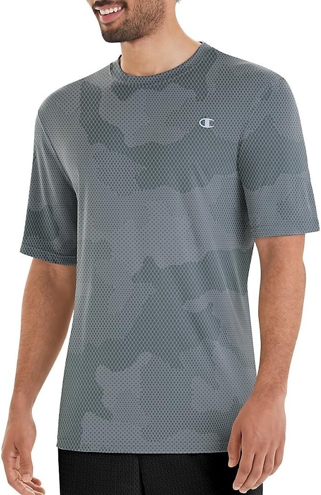 Champion T0022 Mens Double Dry Camo Shirt Short Sleeve Concrete Gray Large