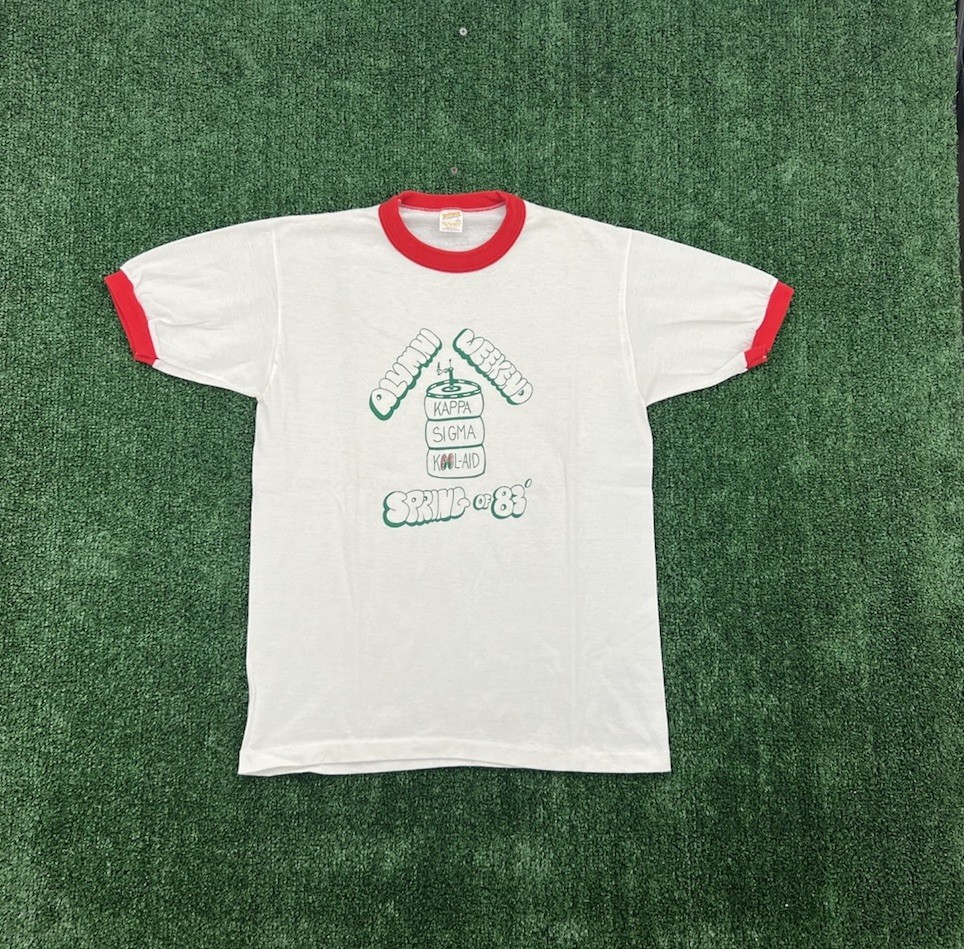 Vintage 1983 Kappa Sigma Ringer T Shirt Size M White Red Green 80s USA