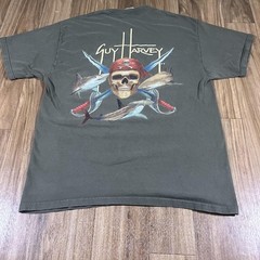 Vintage Guy Harvey Shirt Mens Large Green Pirate Skull Shark Fish Ocean Y2K