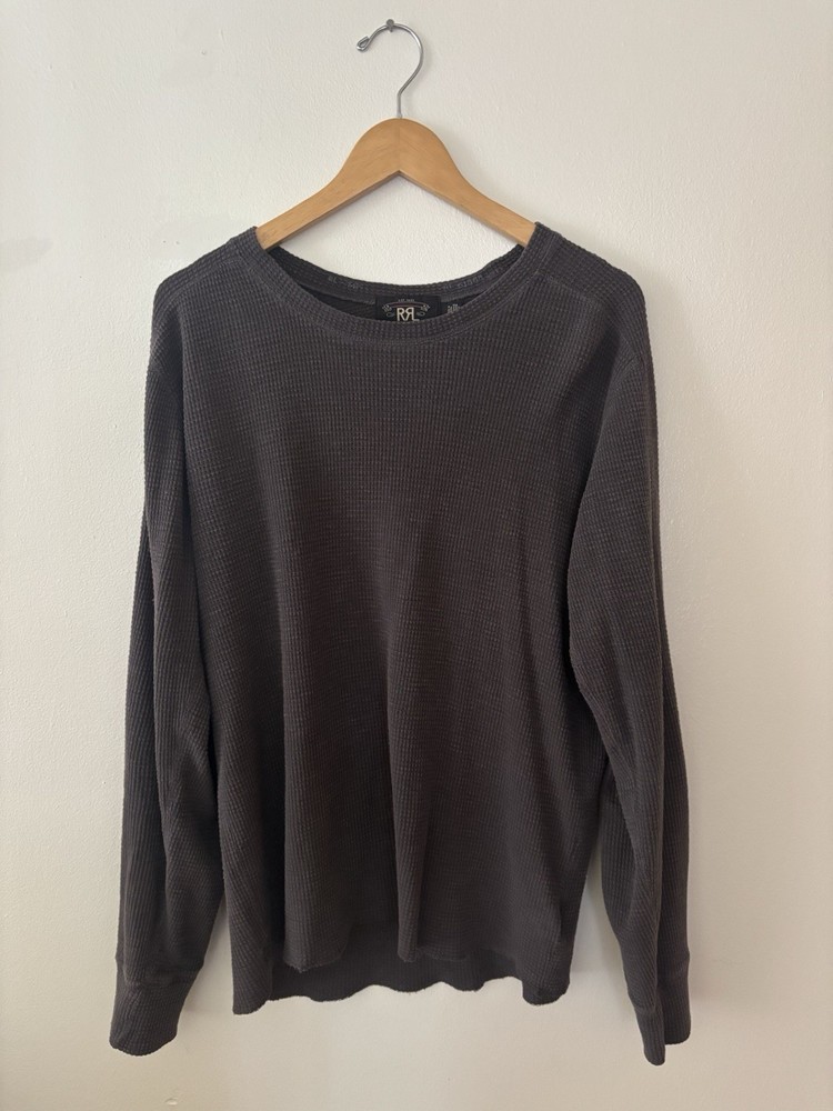 Double RL RRL Ralph Lauren Waffle Knit Long Sleeve Shirt Tee Gray Heather Large